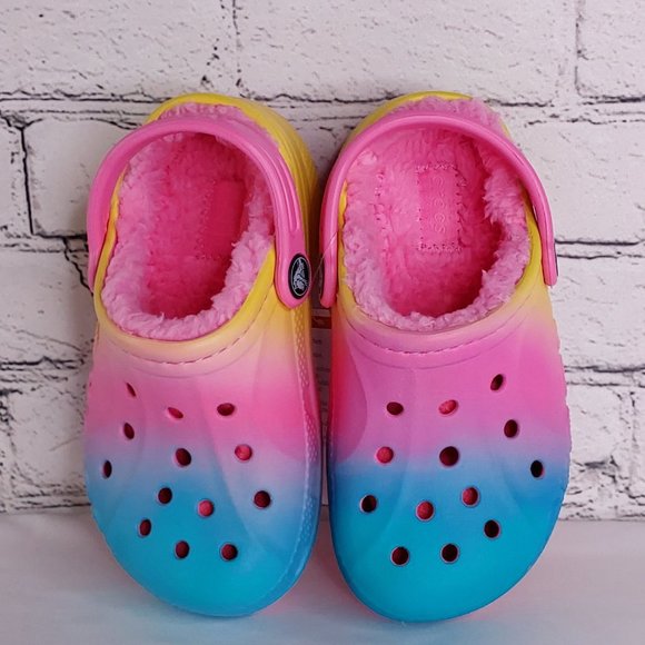 'CROCS' 'BAYA' FUZZY-LINED RELAXED FIT CONVERTABLE STRAP CLOG 'LEMONAIDE OMBRE' - Picture 6 of 16